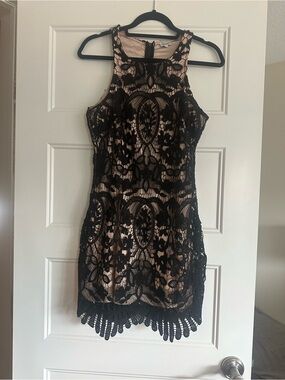 Kismet Black Lace Mini Dress with Nude Lining